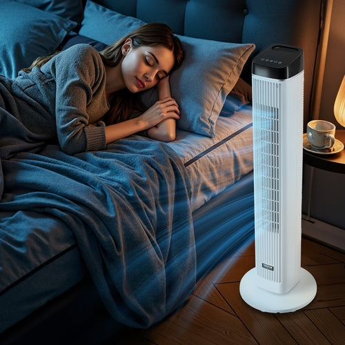 Turmventilator, 6,7 m/s Geschwindigkeit, Verdunstungsluftkühler, 70° oszillierende Ventilatoren mit 3 Gang, 4 Modi, 12-Stunden-Timer, Fernbedienung, für Schlafzimmer, Büro, Zuhause